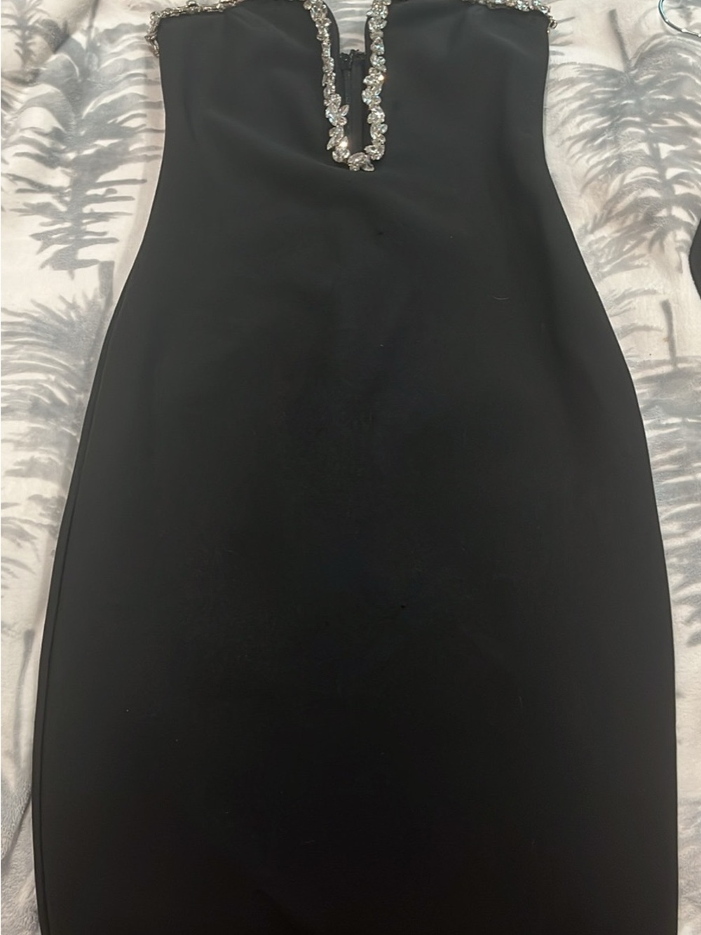 Fashion Nova Black Strapless Midi Dress with Crystal Trim